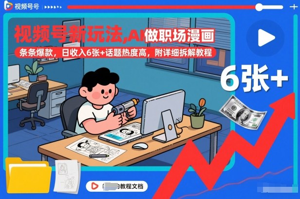 视频号新玩法，AI做职场漫画，条条爆款，日收入6张+话题热度高，附详细拆解教程-百科网赚