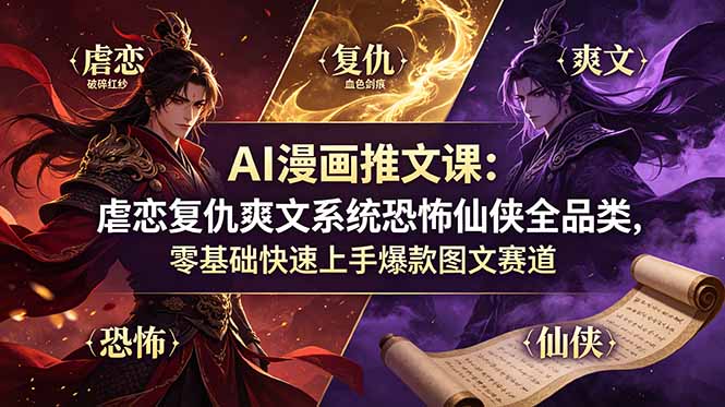 AI漫画推文课：虐恋复仇爽文系统恐怖仙侠全品类，零基础快速上手爆款图文赛道-小目标云网创