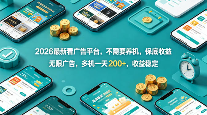 2026最新看广告平台，不需要养机，保底收益，无限广告，多机一天200+，收益稳定【揭秘】-聚星云网创
