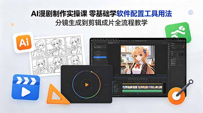 AI漫剧制作实操课 零基础学软件配置工具用法 分镜生成到剪辑成片全流程教学-夏姐拆项目
