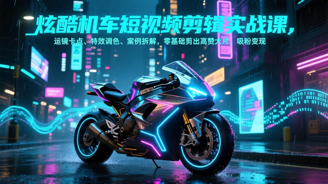 炫酷机车短视频剪辑实战课，运镜卡点、特效调色、案例拆解，零基础剪出高赞大片，吸粉变现-小目标云网创