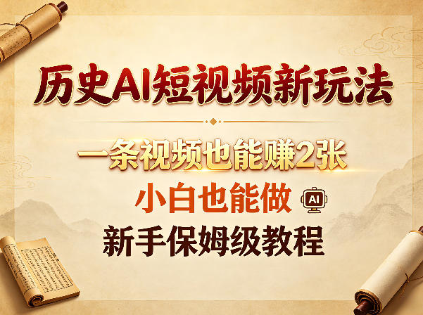 历史AI短视频新玩法，一条视频也能賺2张，小白也能做，新手保姆级教程-小目标云网创