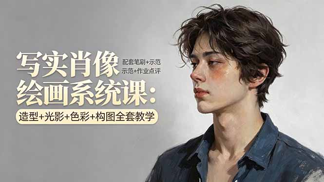 写实肖像绘画系统课：造型+光影+色彩+构图全套教学，配套笔刷+示范+作业点评-小目标云网创