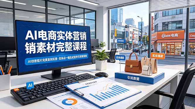 AI电商实体营销素材完整课程，AI创意短片完美复刻实景，实体店一键生成宣传引流短视频-灵感工坊云网创