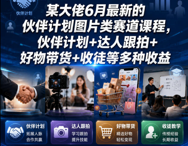 某大佬6月最新的伙伴计划图片类赛道课程，伙伴计划+达人跟拍+好物带货+收徒等多种收益-聚星云网创