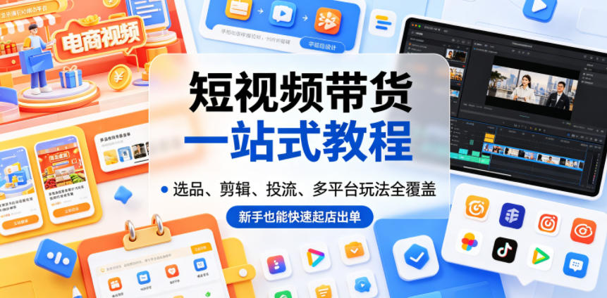 短视频带货一站式教程,选品、剪辑、投流、多平台玩法全覆盖,新手也能快速起店出单-opc资源站