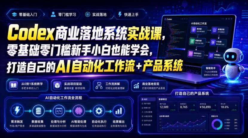 Codex商业落地系统实战课，零基础零门槛新手小白也能学会，打造自己的AI自动化工作流+产品系统-小目标云网创