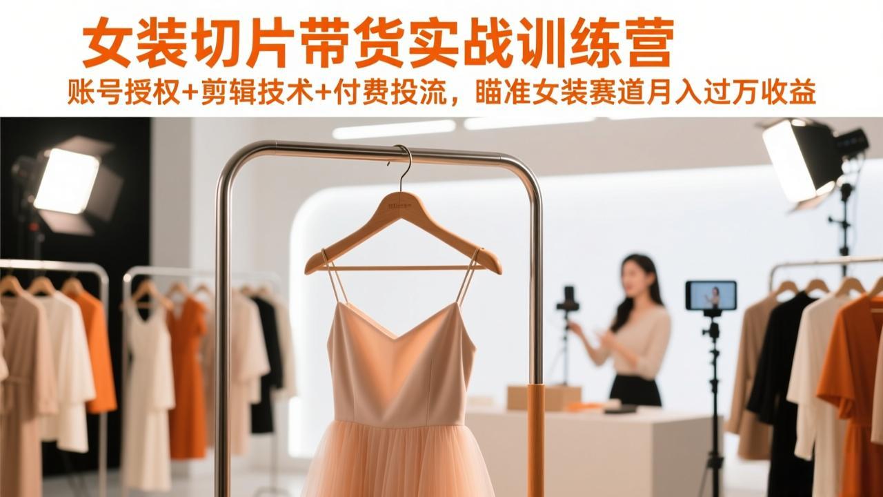 女装切片带货实战训练营，账号授权+剪辑技术+付费投流，瞄准女装赛道月入过万收益-小目标云网创