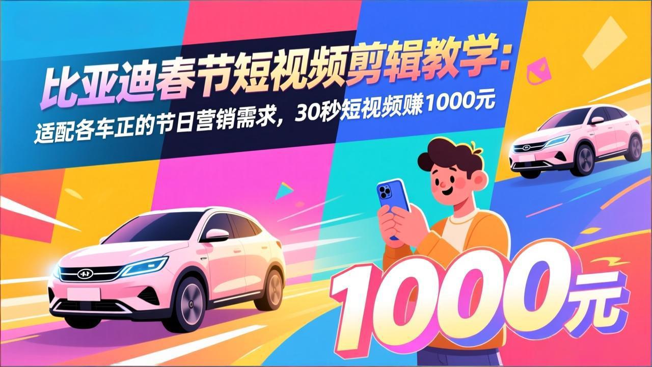 比亚迪春节短视频剪辑教学：适配各车企的节日营销需求，30秒短视频赚1000元-小目标云网创