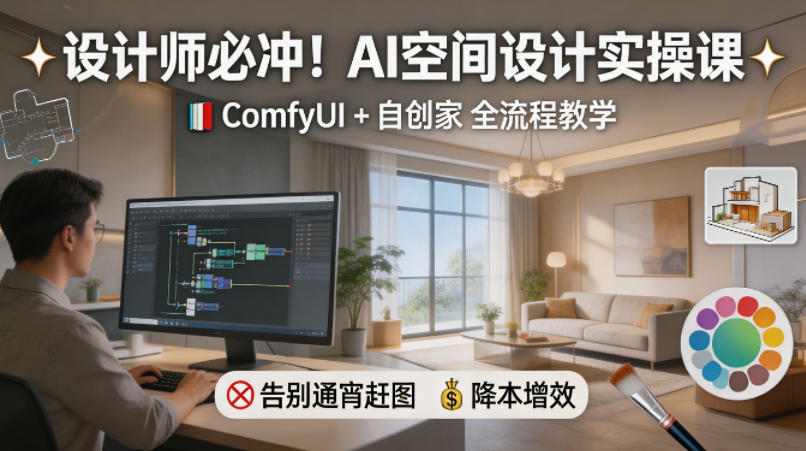 设计师必冲！AI空间设计实操课，ComfyUI+自创家全教学，告别通宵赶图，降本增效-沐沐云网创