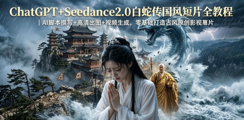 ChatGPT+Seedance2.0白蛇传国风短片全教程｜AI脚本撰写+高清出图+视频生成，零基础打造古风原创影视短片-灵感工坊云网创