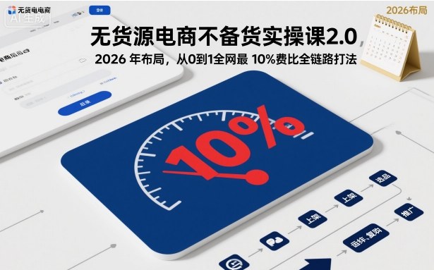 无货源电商不备货实操课2.0，2026年布局，从0到1全网最低10%费比全链路打法【更新26年6月16日】-小目标云网创
