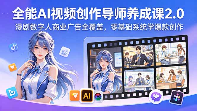 全能AI视频创作导师养成课2.0，漫剧数字人商业广告全覆盖，零基础系统学爆款创作-灵感工坊云网创