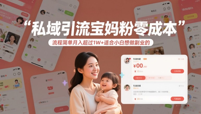 私域引流宝妈粉零成本流程简单月入超过1W+适合小白想做副业的-小目标云网创