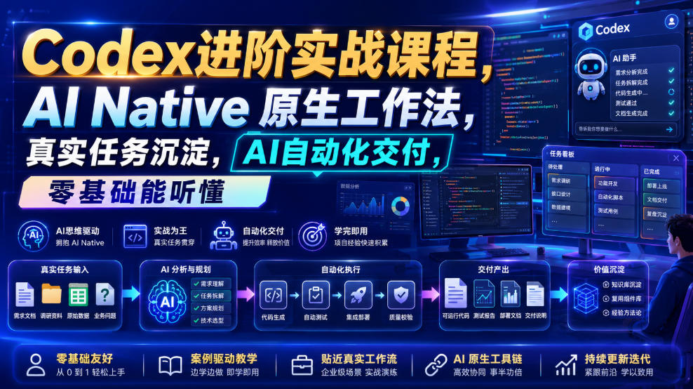 Codex进阶实战课｜AI Native原生工作法，22节真实任务落地，从配置到AI自动化交付全链路教程-小目标云网创