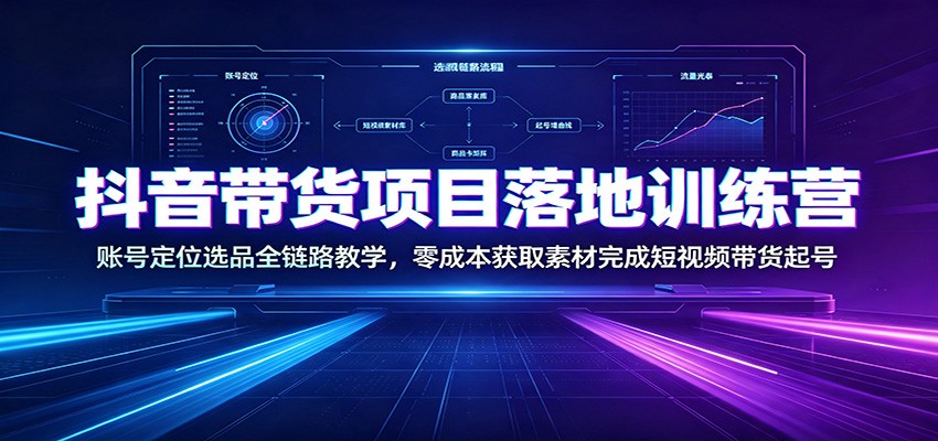 抖音带货项目落地训练营:账号定位选品全链路教学,零成本获取素材完成短视频带货起号-灵感工坊云网创