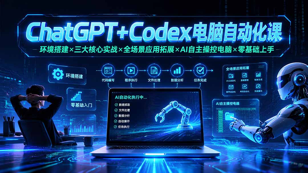 ChatGPT+Codex电脑自动化课:环境搭建×三大核心实战×全场景应用拓展×AI自主操控电脑×零基础上手-opc资源站