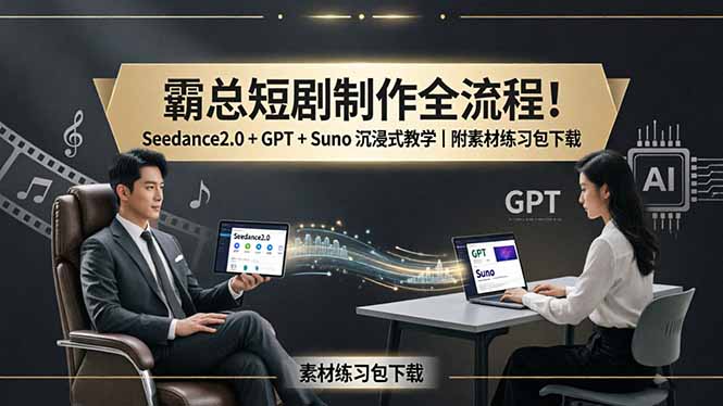 霸总短剧制作全流程！Seedance2.0 + GPT + Suno 沉浸式教学｜附素材练习包下载-网创联盟云网创
