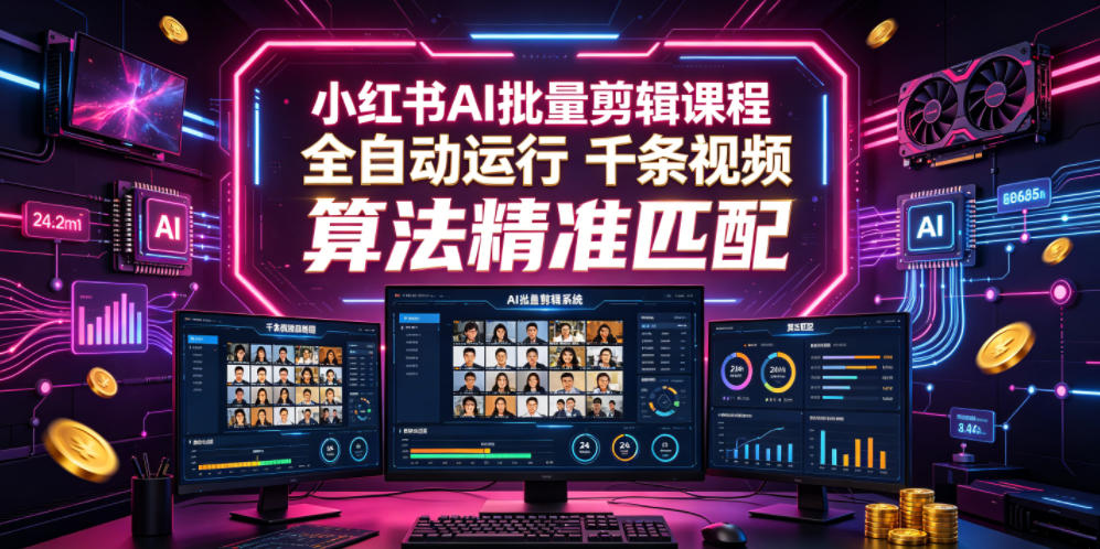 小红书AI批量剪辑课程,24小时全自动运行,解放双手专注运营,千条视频批量处理,小红书算法精准匹配-小目标云网创