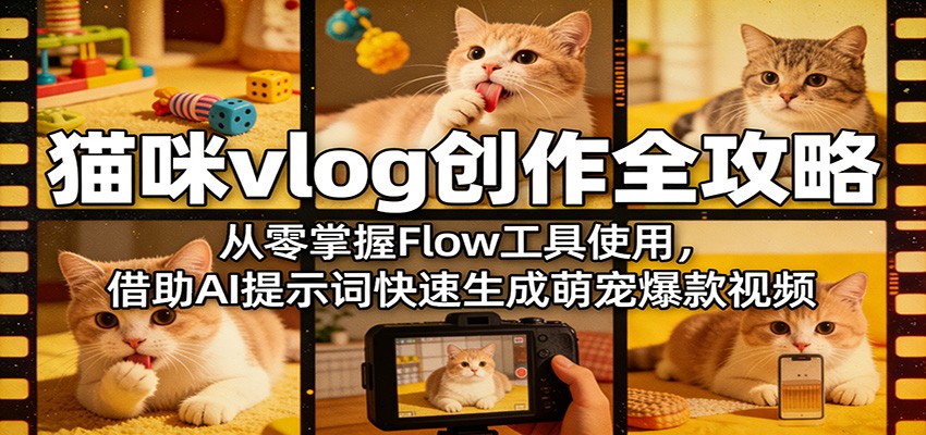 猫咪vlog创作全攻略：从零掌握Flow工具使用，借助AI提示词快速生成萌宠爆款视频-小目标云网创