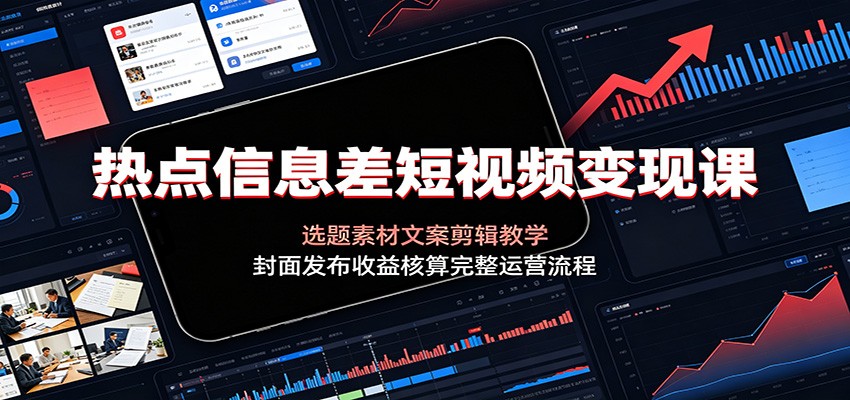 热点信息差短视频变现课：选题素材文案剪辑教学，封面发布收益核算完整运营流程-小目标云网创