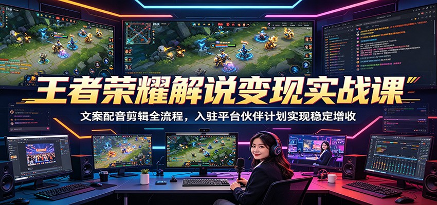 王者荣耀解说变现实战课：文案配音剪辑全流程，入驻平台伙伴计划实现稳定增收-灵感工坊云网创