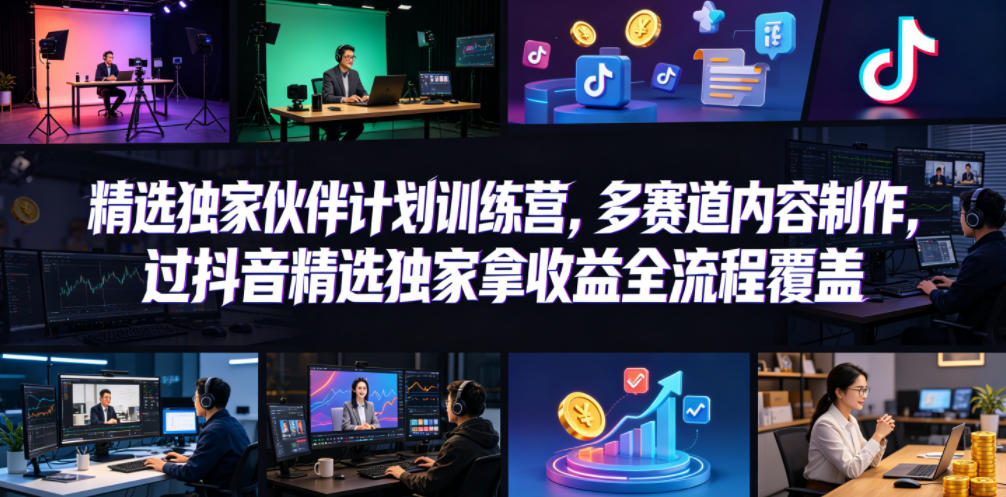 小豁食堂精选独家伙伴计划训练营，多赛道内容制作，过抖音精选独家拿收益全流程覆盖-小目标云网创