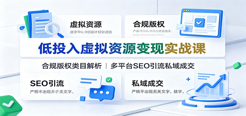 低投入虚拟资源变现实战课：合规版权类目解析，多平台SEO引流私域成交-小目标云网创