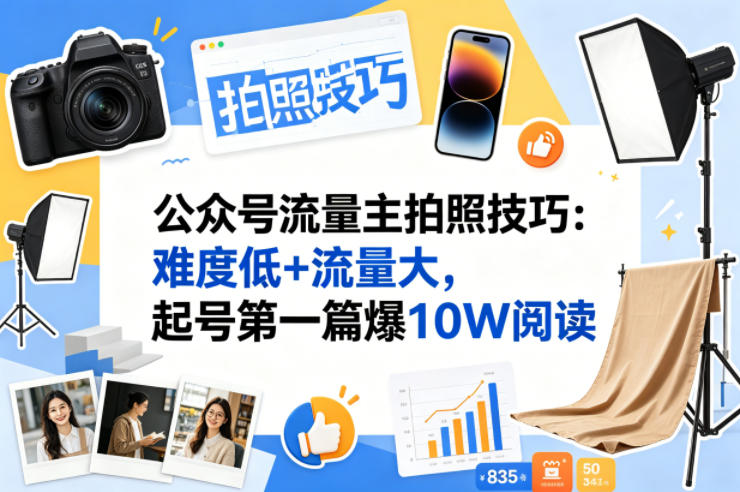 公众号流量主之拍照技巧赛道，难度低+流量大，起号第一篇就爆了10w阅读-小目标云网创