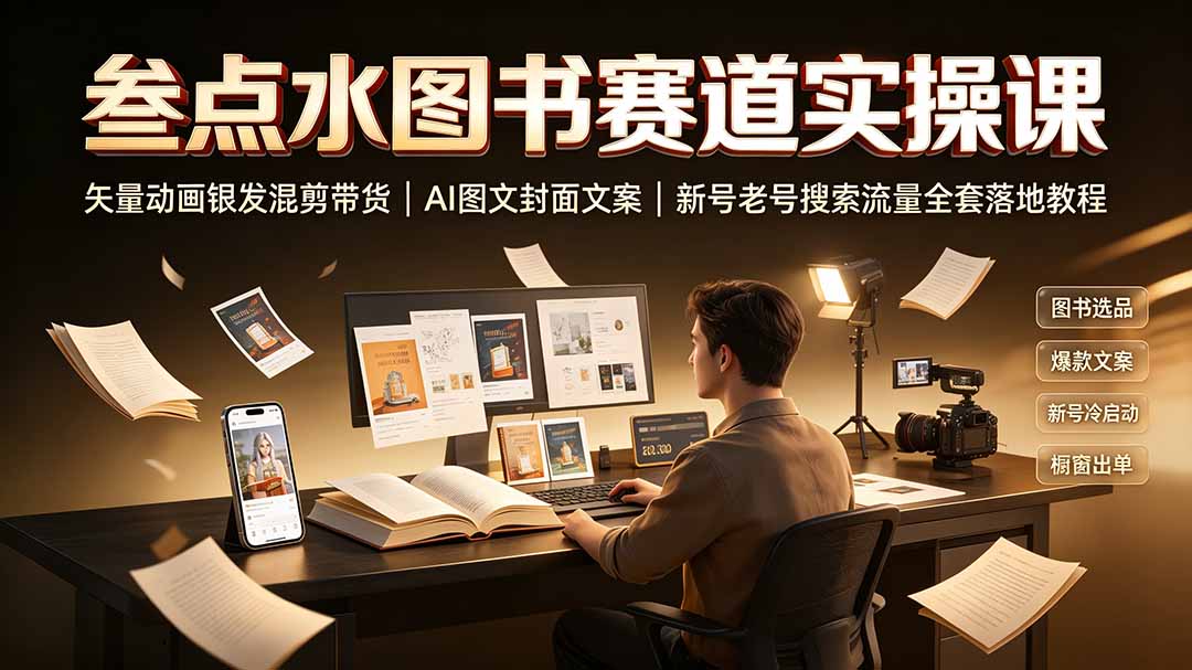 叁点水图书赛道实操课｜矢量动画银发混剪带货，AI图文封面文案，新号老号搜索流量全套落地教程-小目标云网创