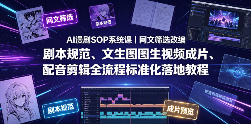 AI漫剧SOP系统课｜网文筛选改编、剧本规范、文生图图生视频成片、配音剪辑全流程标准化落地教程-小目标云网创