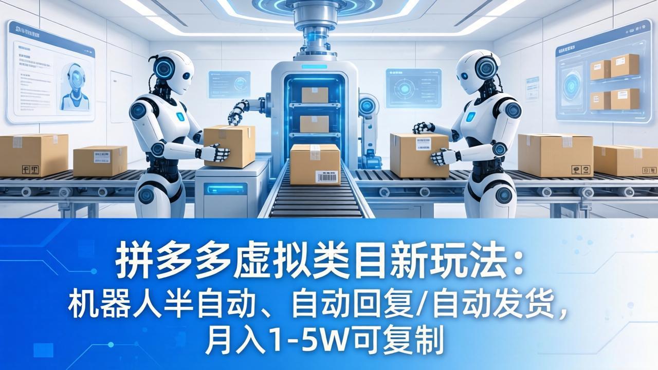 拼多多虚拟类目新玩法：机器人半自动、自动回复 /自动发货，月入 1-5W 可复制-灵感工坊云网创