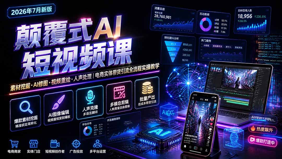 颠覆式AI短视频课|素材挖掘,AI修图,视频重绘,人声处理|电商实体带货引流全流程实操教学-小目标云网创