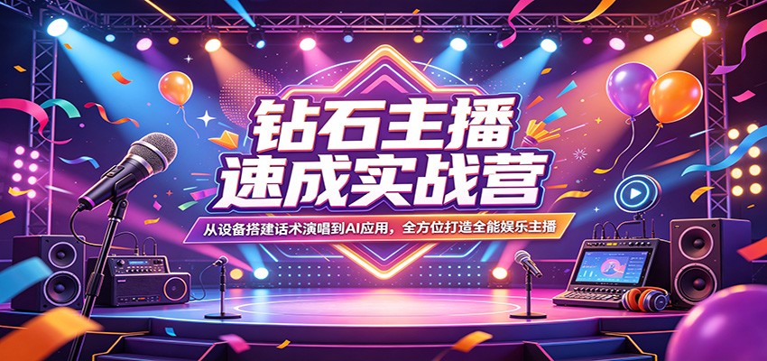 钻石主播速成实战营：从设备搭建话术演唱到AI应用，全方位打造全能娱乐主播-创富云网创