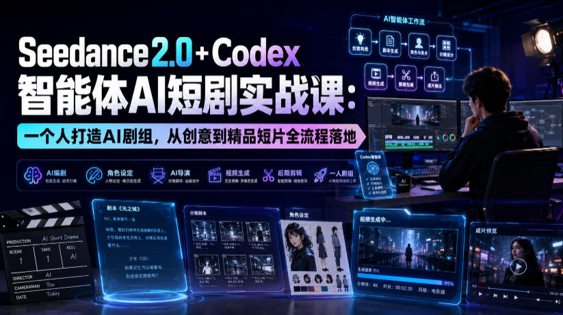 Seedance2.0+Codex智能体AI短剧实战课：一个人打造AI剧组，从创意到精品短片全流程-小目标云网创