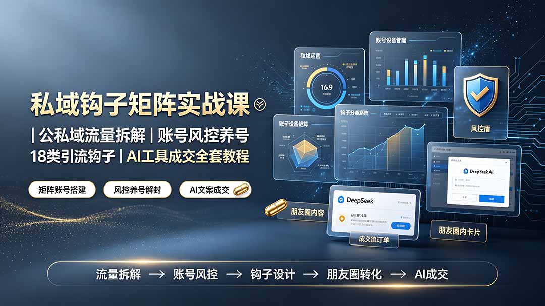 私域钩子矩阵实战课〓公私域流量拆解｜账号风控养号｜18类引流钩子｜AI工具成交全套教程-小目标云网创