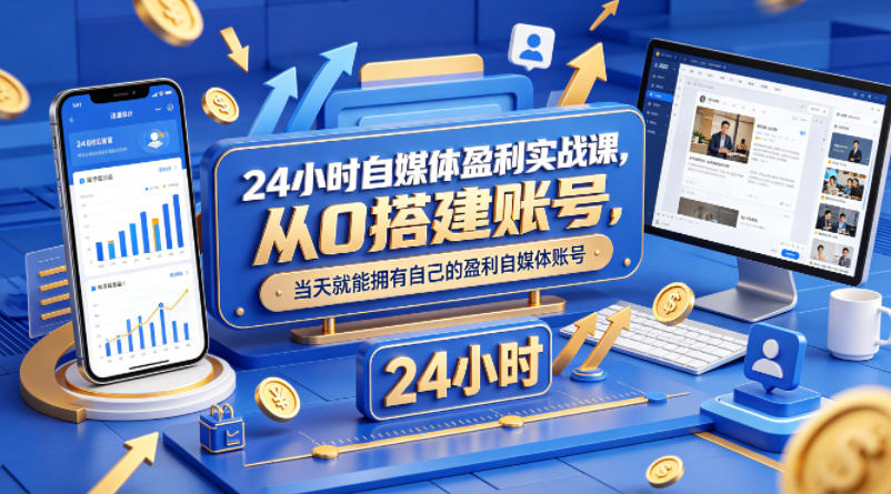 24小时自媒体盈利实战课，从0搭建账号，当天就能拥有自己的盈利自媒体账号-黑猫科技云网创