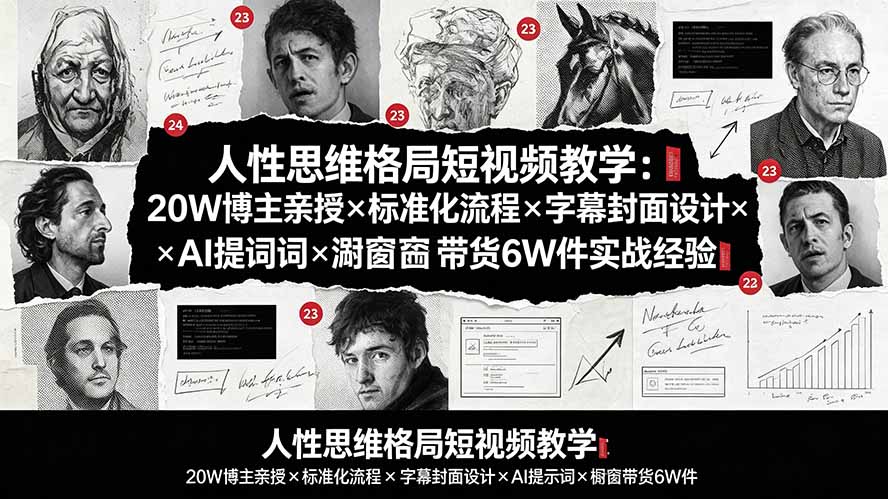 人性思维格局短视频教学：20W博主亲授×标准化流程×字幕封面设计×AI提示词×橱窗带货6W件实战经验-小目标云网创