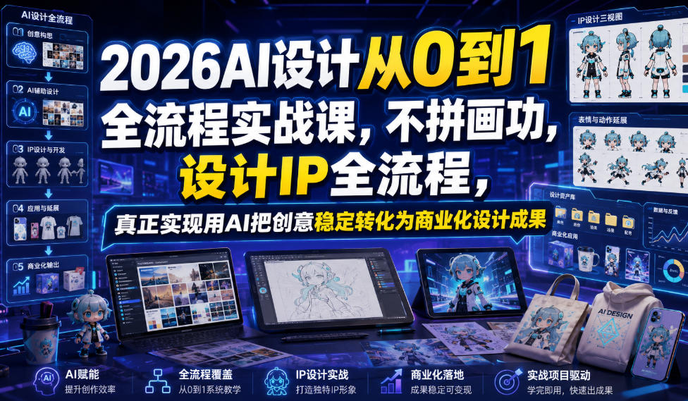 2026AI设计从0到1全流程实战课,不拼画功,设计IP全流程,真正实现用AI把创意稳定转化为商业化设计成果-灵感工坊云网创