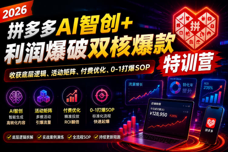 2026拼多多AI智创+利润爆破双核爆款特训营,收获底层逻辑、活动矩阵、付费优化、0-1打爆SOP(更新0727)-小目标云网创