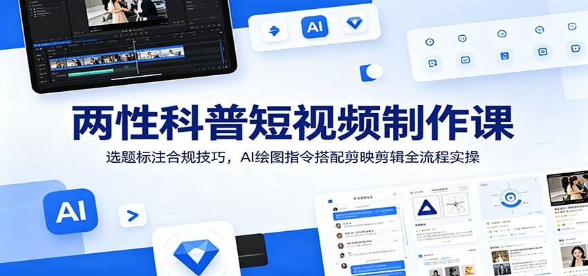 两性科普短视频制作课：选题标注合规技巧，AI绘图指令搭配剪映剪辑全流程实操-灵感工坊云网创