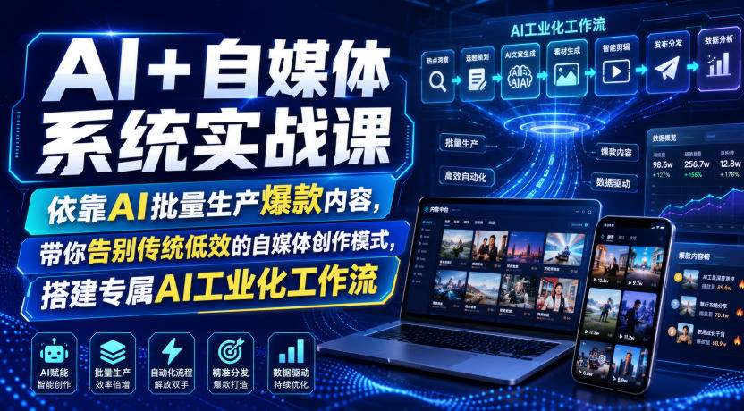 AI+自媒体系统实战课,依靠AI批量生产爆款内容,带你告别传统低效的自媒体创作模式,搭建专属AI工业化工作流-灵感工坊云网创