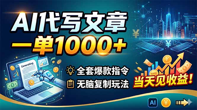AI代写文章，一单1000+，全套爆款指令+无脑复制玩法，当天见收益！-极速搞钱云网创