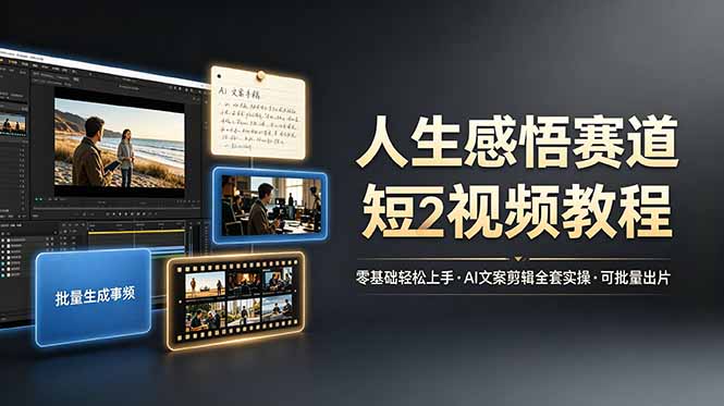 人生感悟赛道短视频教程，零基础轻松上手，AI文案剪辑全套实操可批量出片-灵感工坊云网创