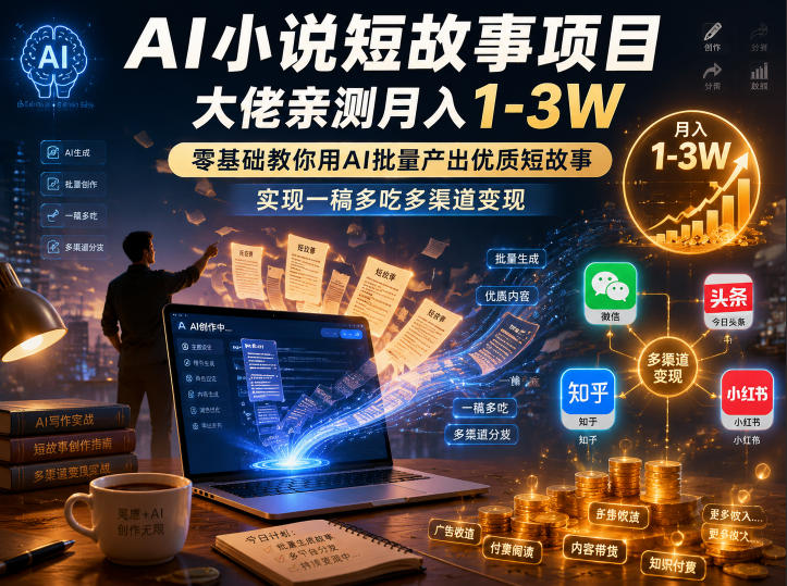 AI小说短故事项目,大佬亲测月入1-3W,零基础教你用AI批量产出优质短故事,实现一稿多吃多渠道变现(更新0710)-小目标云网创