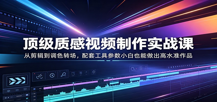 顶级质感视频制作实战课：从剪辑到调色转场，配套工具参数小白也能做出高水准作品-个创网云网创