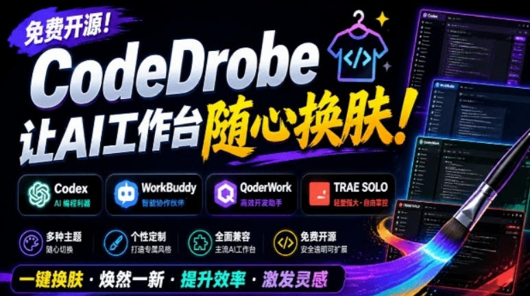 免费开源的CodeDrobe,让AI工作台随心换肤,支持Codex、WorkBuddy等,免费且本地运行!-opc资源站