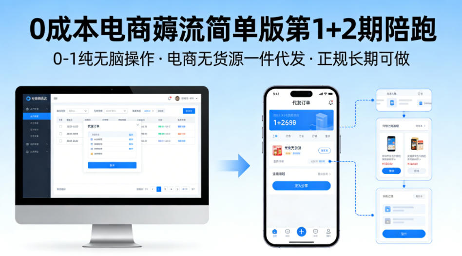 0成本电商薅流简单版第1+2期陪跑，0-1纯无脑操作，电商无货源一件代发，正规长期可做-小目标云网创