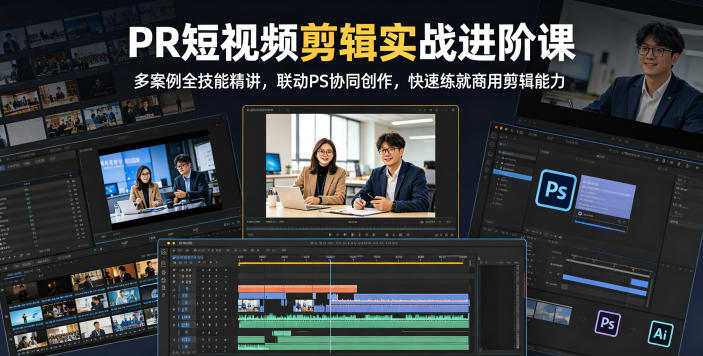 PR短视频剪辑实战进阶课，多案例全技能精讲，联动PS协同创作，快速练就商用剪辑能力-夏姐拆项目