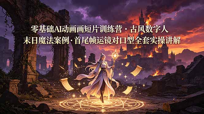 零基础AI动画短片训练营，古风数字人末日魔法案例，首尾帧运镜对口型全套实操讲解-灵感工坊云网创